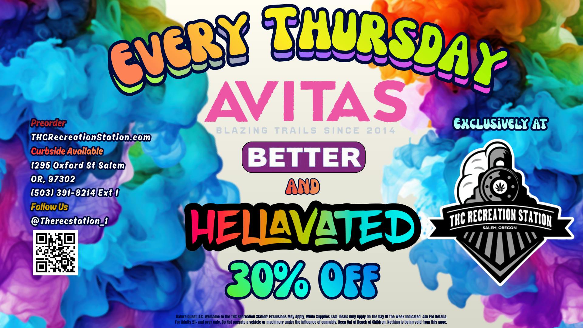 THC Recreation Station Salem 30% Off Avitas, Better, Hellavated AND Smokiez!