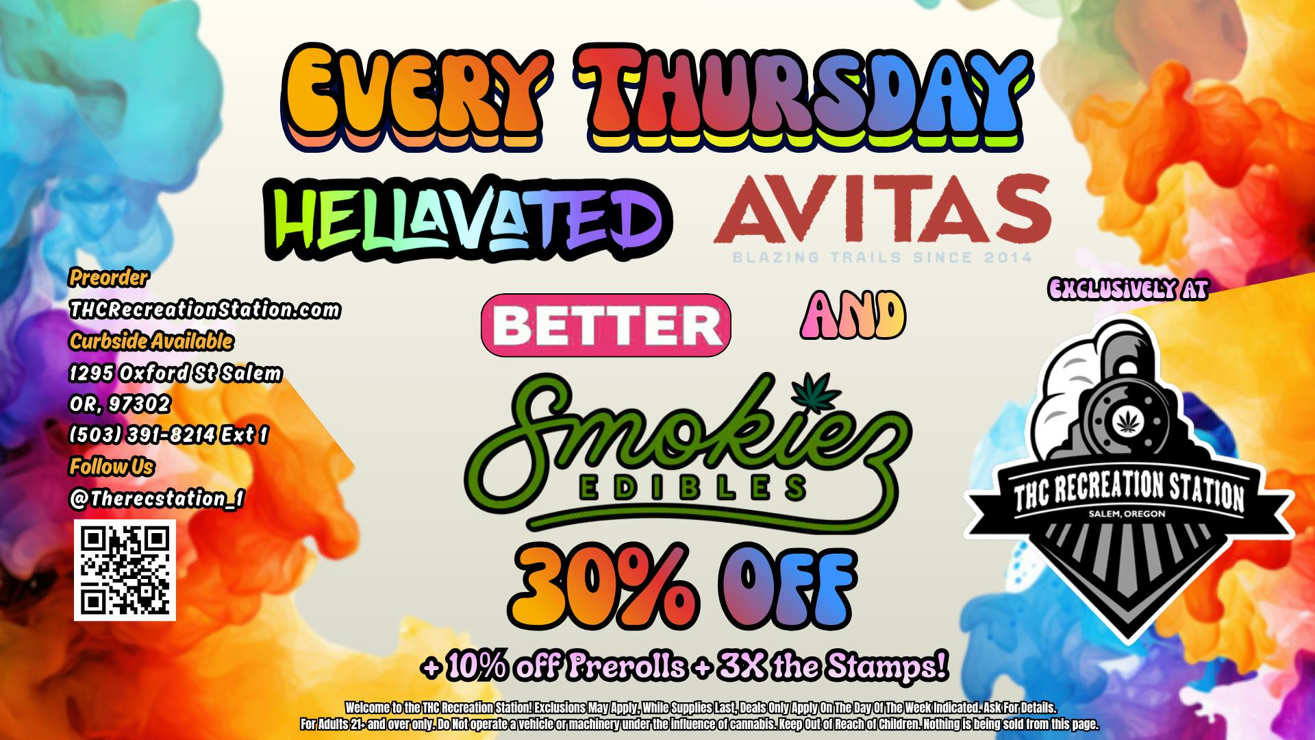 THC Recreation Station Salem 30% Off Avitas, Better, Hellavated AND Smokiez!