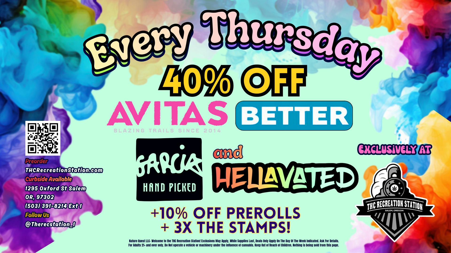 THC Recreation Station Salem 40% Off Avitas, Better, Hellavated AND Garcia!