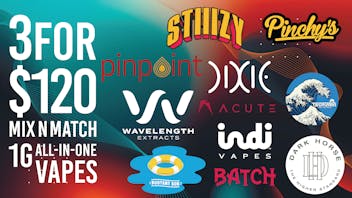 Verts Neighborhood Dispensary – Joplin 3 for $120 1 gram All-In-One Cartridges Mix N Matc