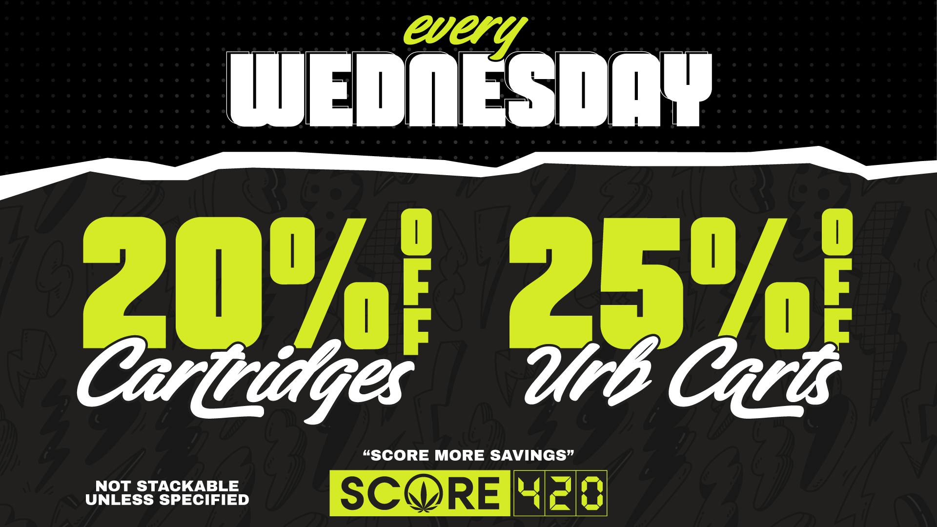 Score 420 WEDNESDAY: 20% off Cartridges + 5% off Urb