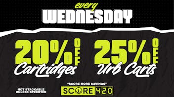 Score 420 WEDNESDAY: 20% off Cartridges + 5% off Urb