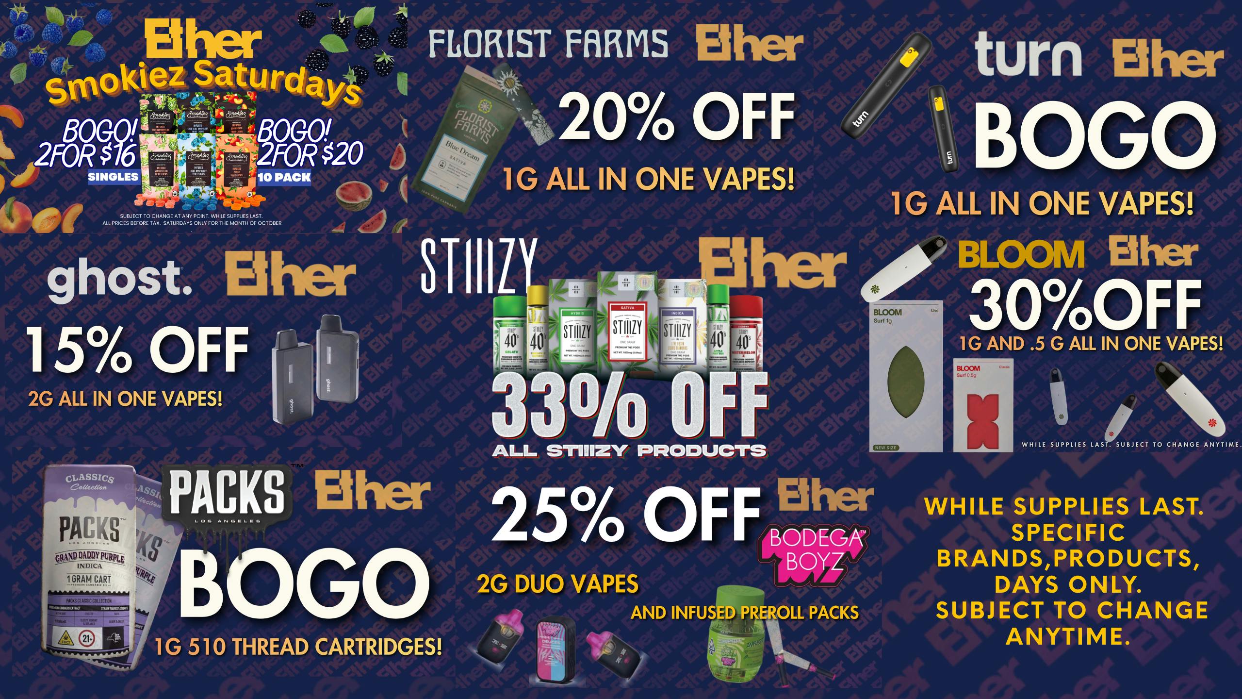 Ether BOGO TURN AIO - 33% OFF STIIIZY - 30% OFF BLOOM