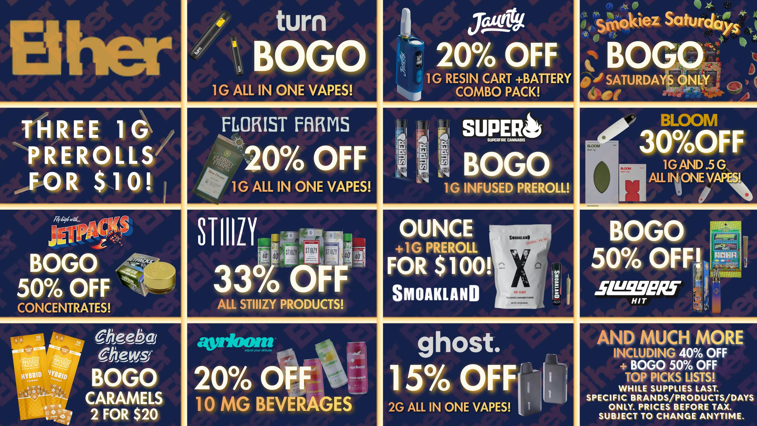 Ether BOGO TURN AIO - 33% OFF STIIIZY - 30% OFF BLOOM