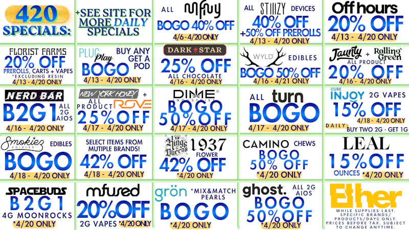 Ether 420 DEALS | UP TO 50% OFF & B1G1 AT ETHER !