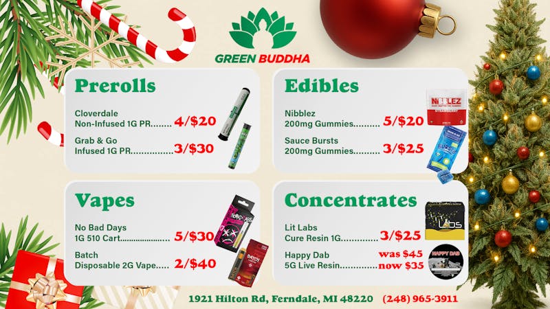 Green Buddha Cannabis Co- Recreational Green Buddha Holiday Weekly Deals Are Live 🎄✨🔥
