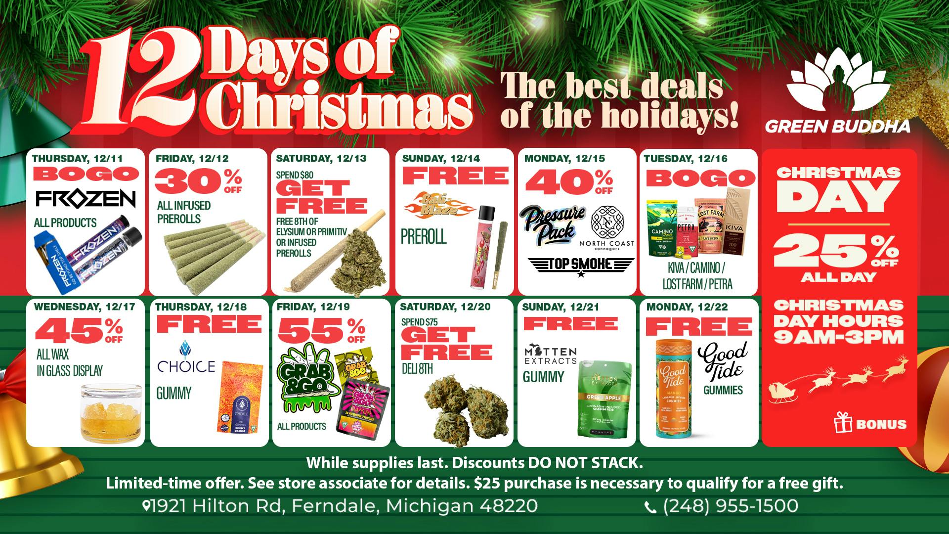 Green Buddha Cannabis Co- Recreational Green Buddha’s 12 Days of Holiday Deals Unwrapped