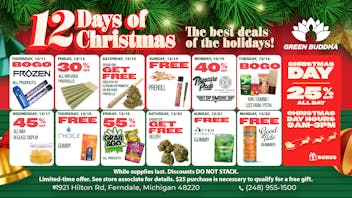 Green Buddha Cannabis Co- Recreational Green Buddha’s 12 Days of Holiday Deals Unwrapped