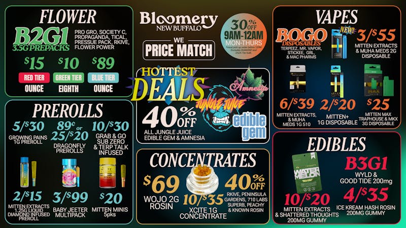 Bloomery Cannabis New Buffalo - 21+ Recreational 40% OFF Jungle Juice, Amnesia & Edible Gem