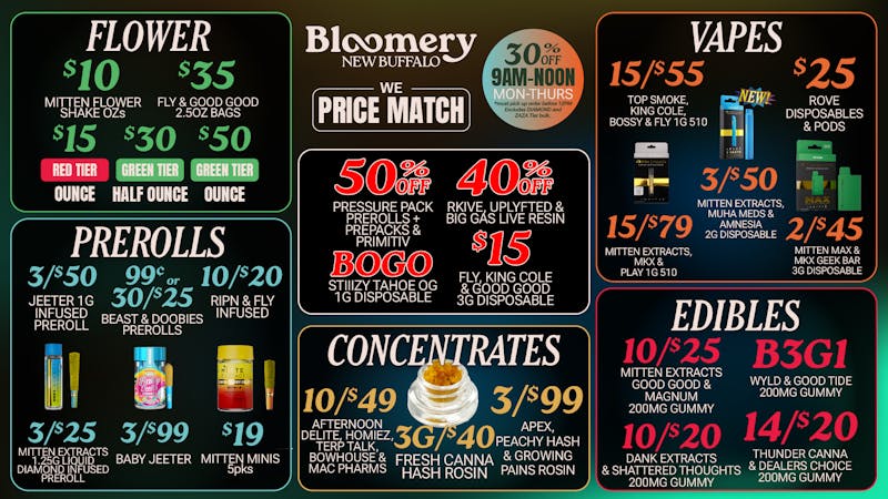 Bloomery Cannabis New Buffalo - 21+ Recreational 50% OFF Pressure Pack Prerolls & Prepacks