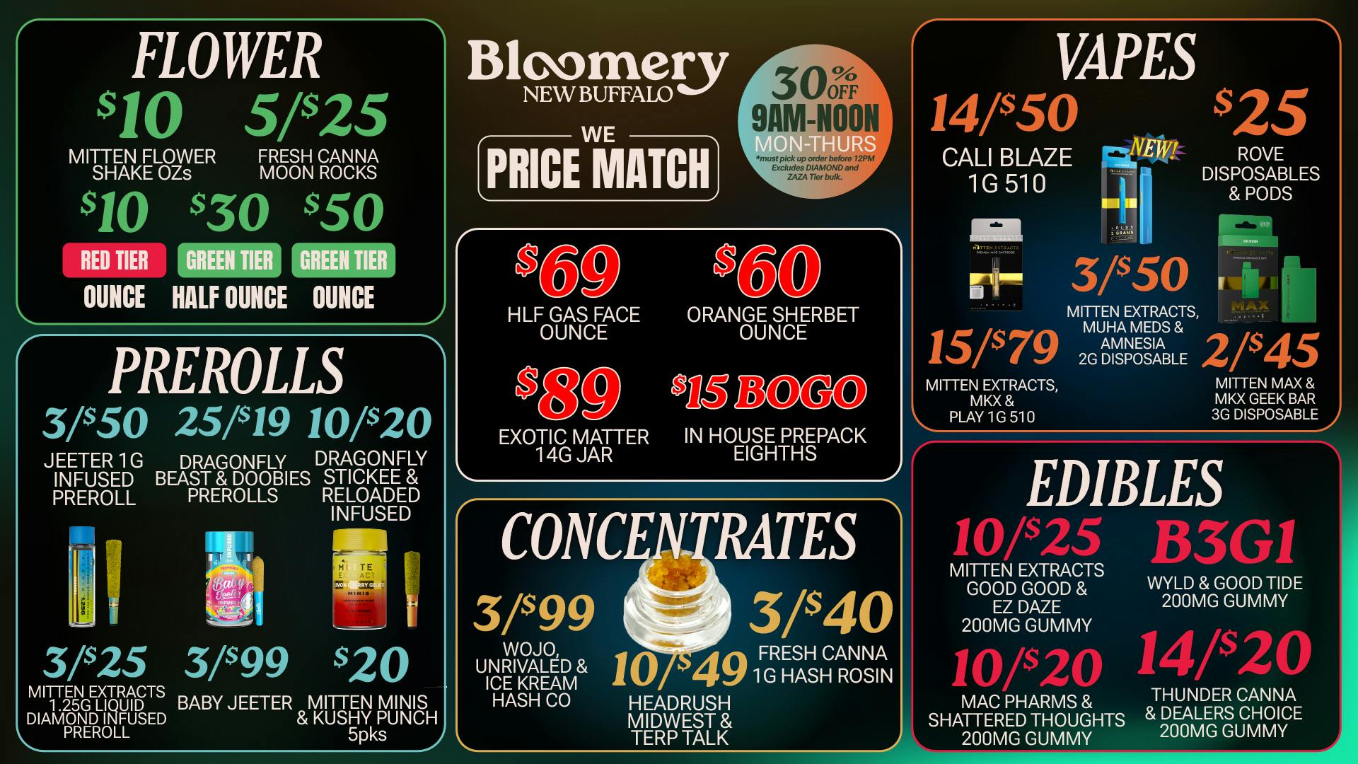 Bloomery Cannabis New Buffalo - 21+ Recreational $10 Shake Ounces (Mitten Flower) 5G/$25 Moonrocks