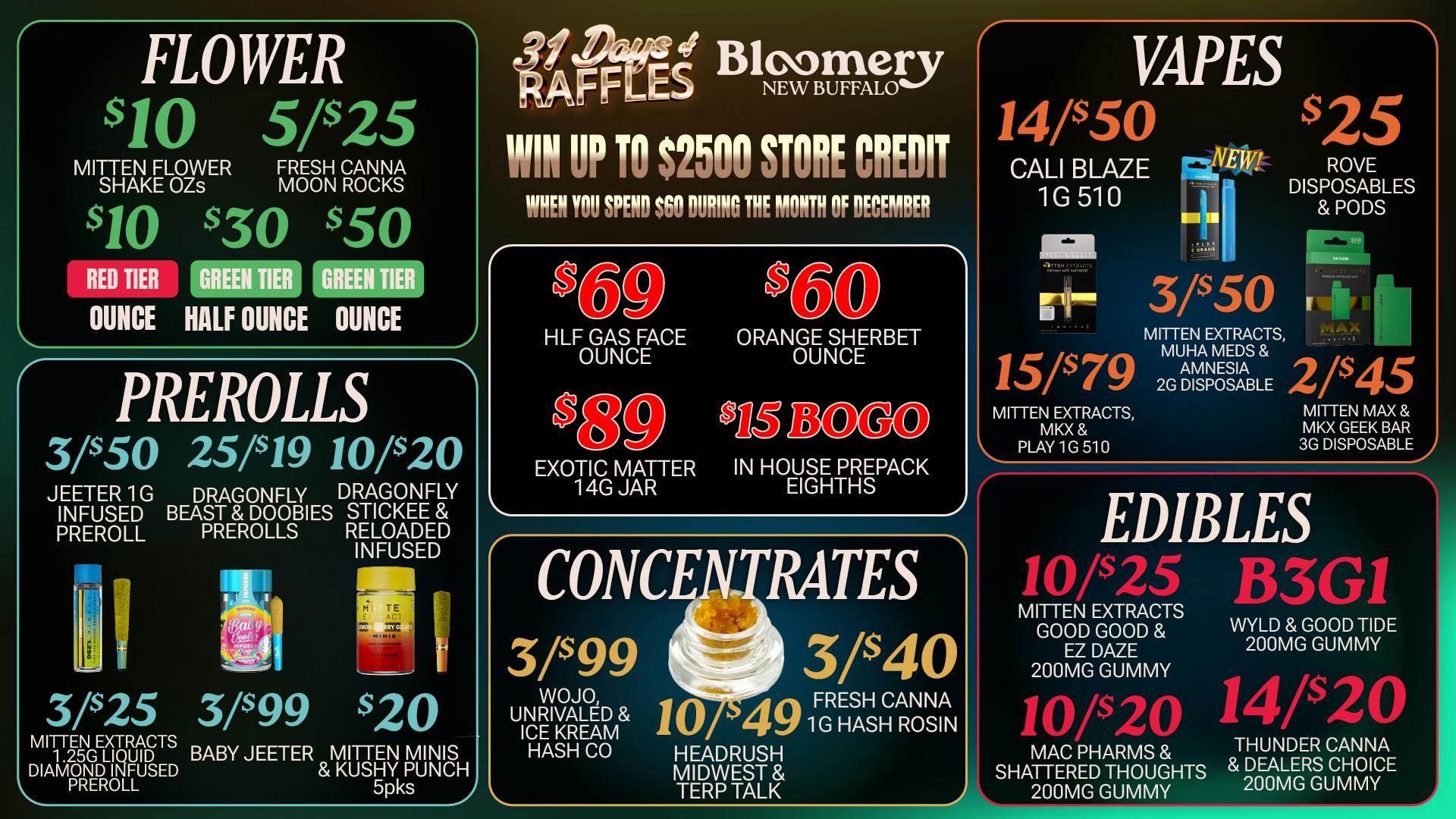 Bloomery Cannabis New Buffalo - 21+ Recreational $10 Shake Ounces (Mitten Flower) 5G/$25 Moonrocks