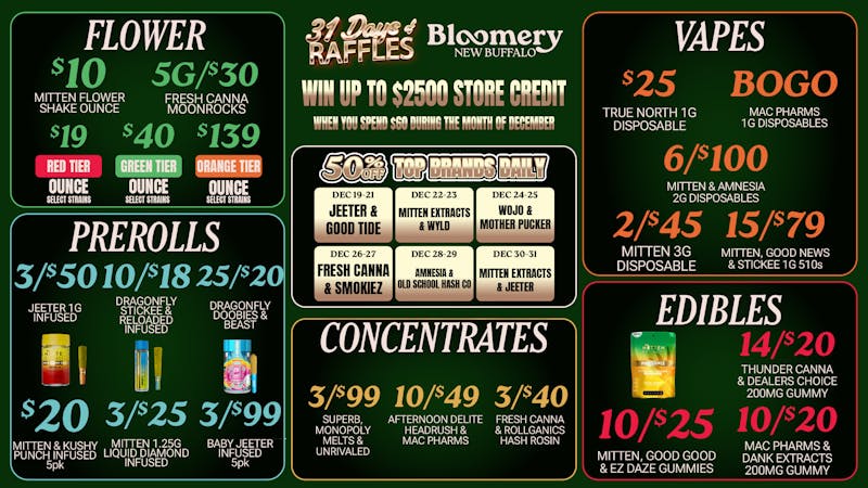 Bloomery Cannabis New Buffalo - 21+ Recreational 50% OFF Mitten Extracts & Jeeter