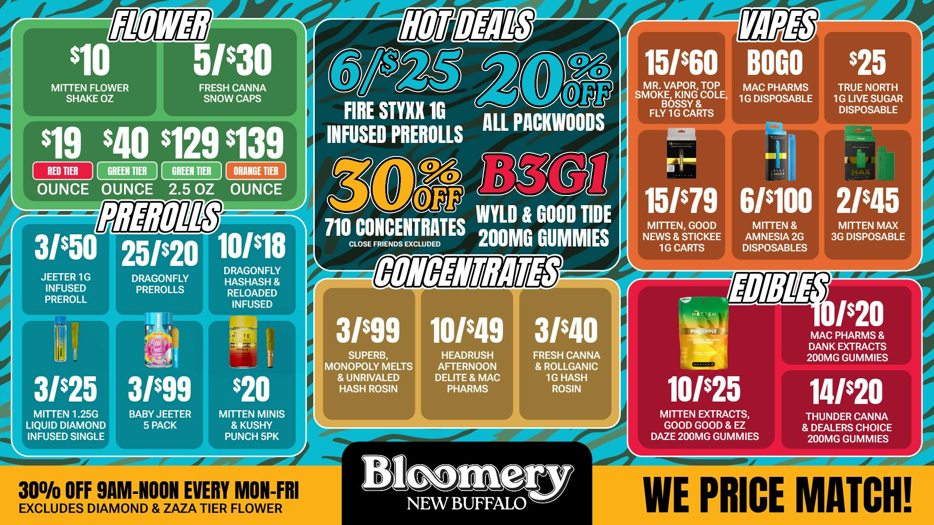 Bloomery Cannabis New Buffalo - 21+ Recreational $10 Shake OZ | 5G/$30 Fresh Canna Infused Snowcaps