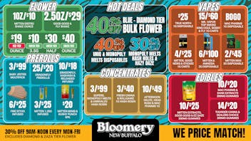 Bloomery Cannabis New Buffalo - 21+ Recreational 40% OFF Blue thru Diamond Tier Bulk Flower