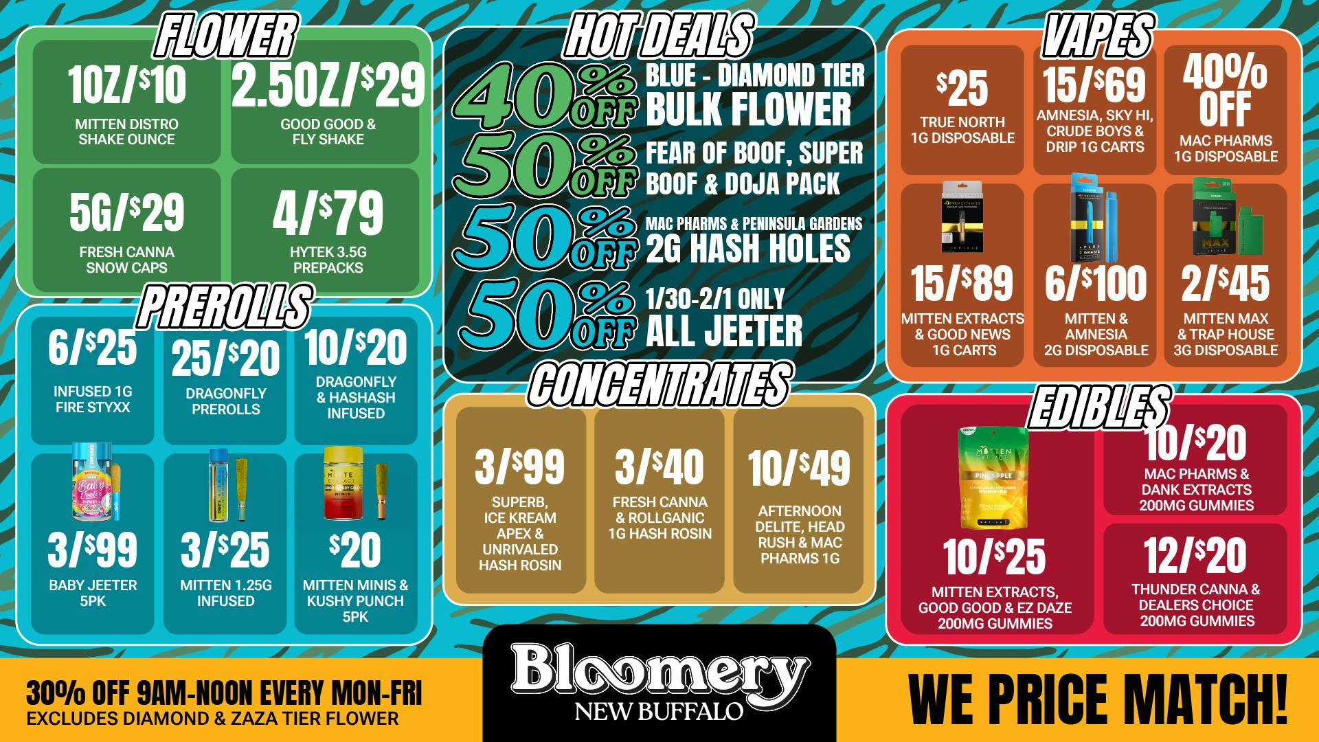 Bloomery Cannabis New Buffalo - 21+ Recreational 40% OFF Blue thru Diamond Tier Bulk Flower