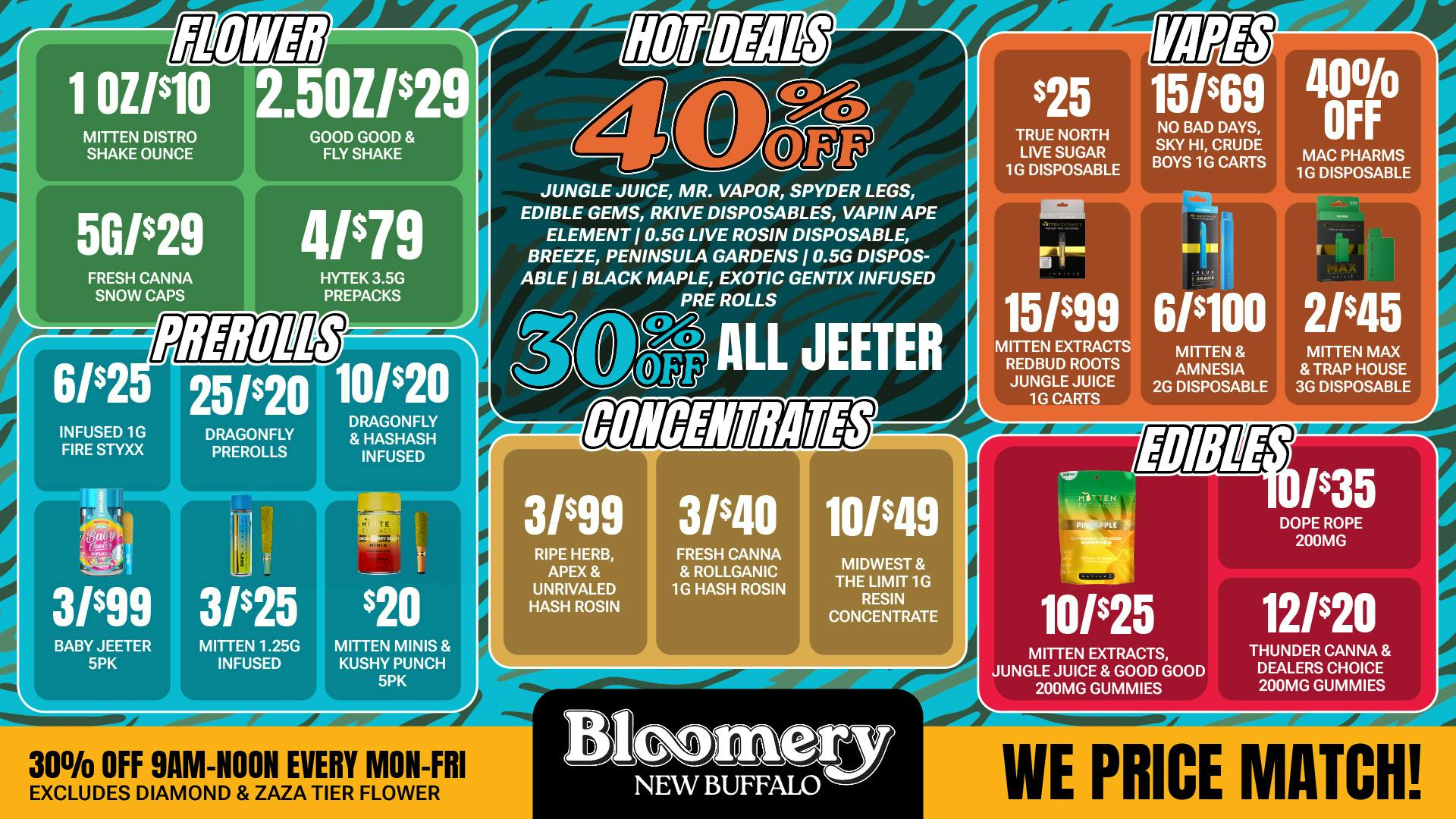 Bloomery Cannabis New Buffalo - 21+ Recreational 50% OFF Seed Junky, Society C, Mother Puckers