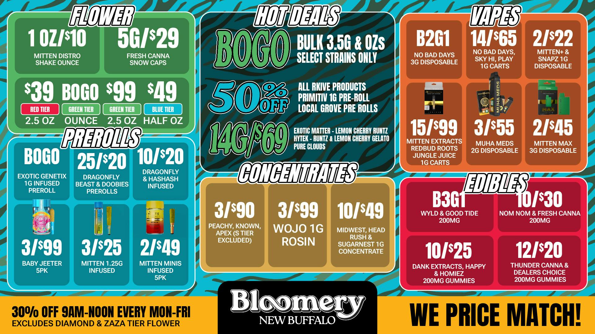 Bloomery Cannabis New Buffalo - 21+ Recreational 50% OFF Mother Puckers, Seed Junky & Society C