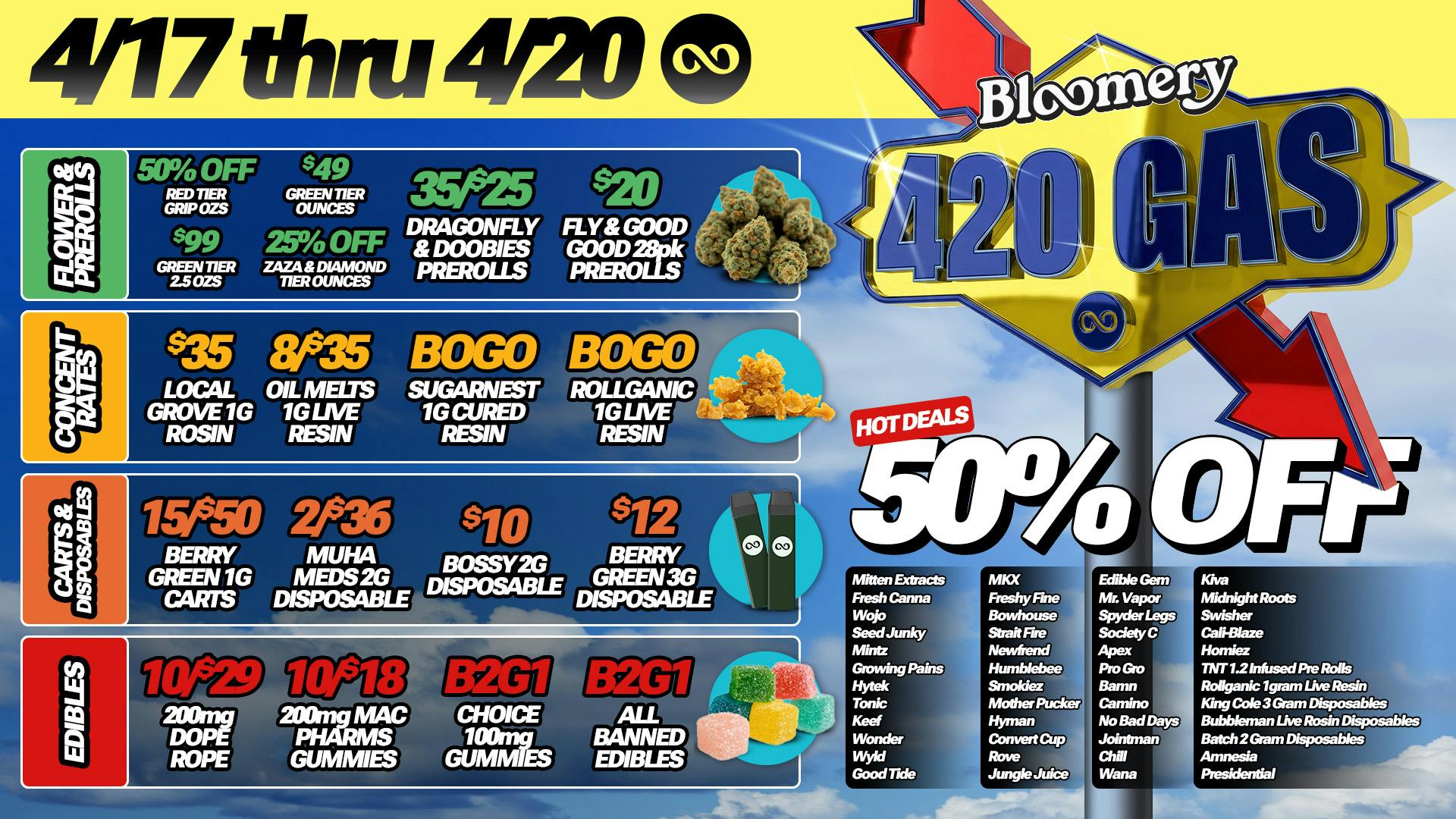 Bloomery Cannabis New Buffalo - 21+ Recreational 50%, 40%, and 30% OFF TOP BRANDS | 4/17 thru 4/20