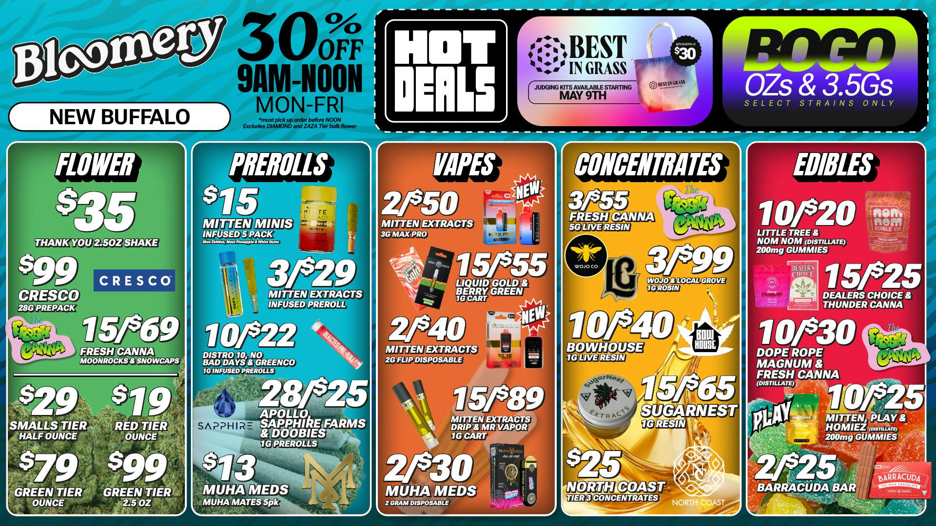 Bloomery Cannabis New Buffalo - 21+ Recreational BOGO 3.5s & OZs* | 2/$50 Mitten Max Pro 3G