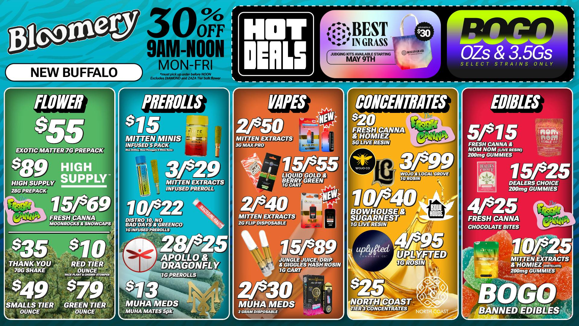 Bloomery Cannabis New Buffalo - 21+ Recreational BOGO 3.5s & OZs* | 2/$40 Mitten 2G Flip Disposable