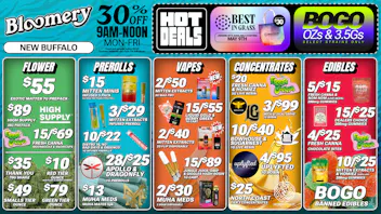 Bloomery Cannabis New Buffalo - 21+ Recreational BOGO 3.5s & OZs* | 2/$40 Mitten 2G Flip Disposable