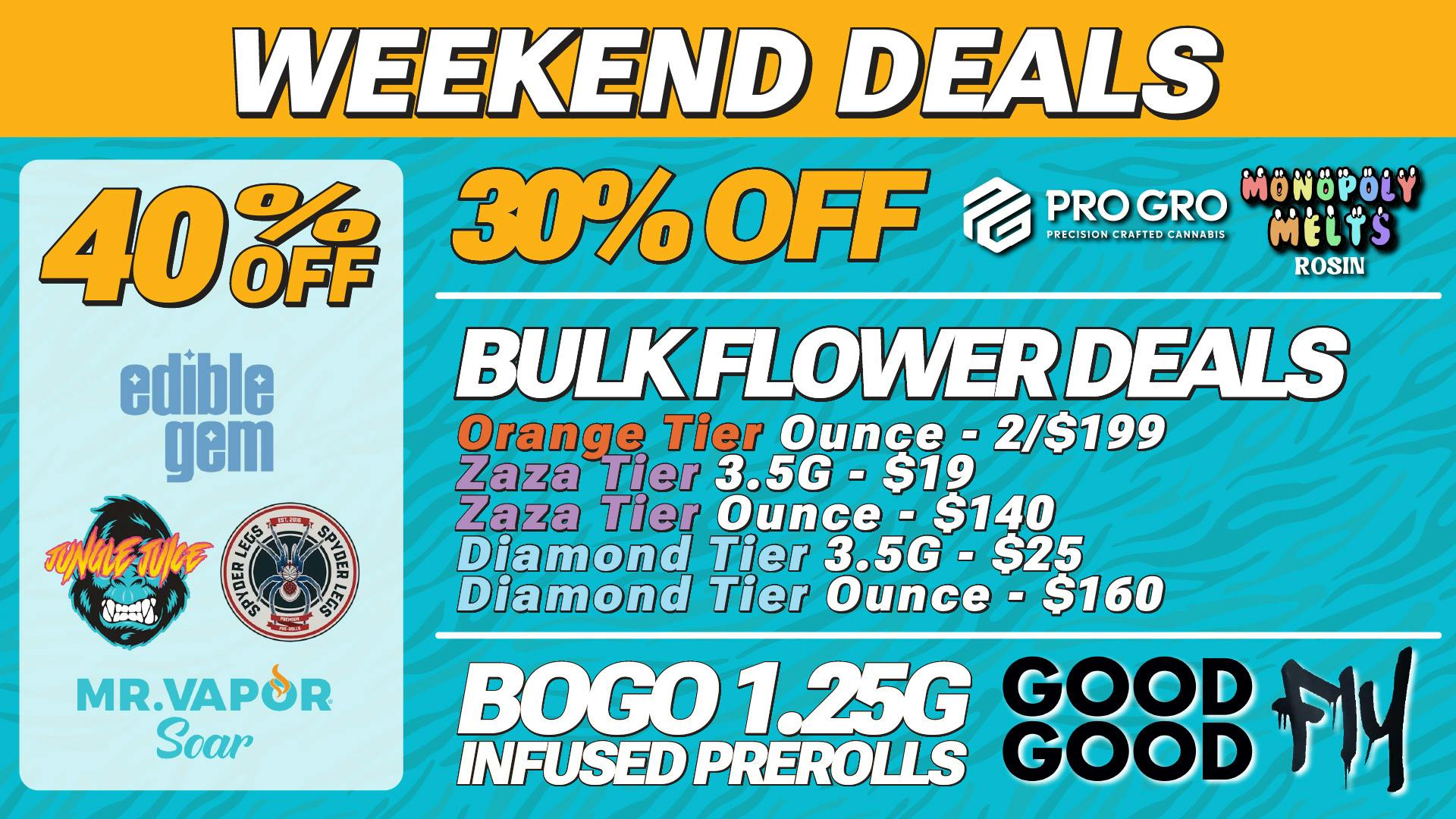 Bloomery Cannabis New Buffalo - 21+ Recreational 40% OFF Jungle Juice, Spyder Legs, Mr Vapor Soar