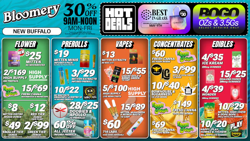 Bloomery Cannabis New Buffalo - 21+ Recreational $25 5G Moonrocks | $8 Shake OZ | $12 Ounce