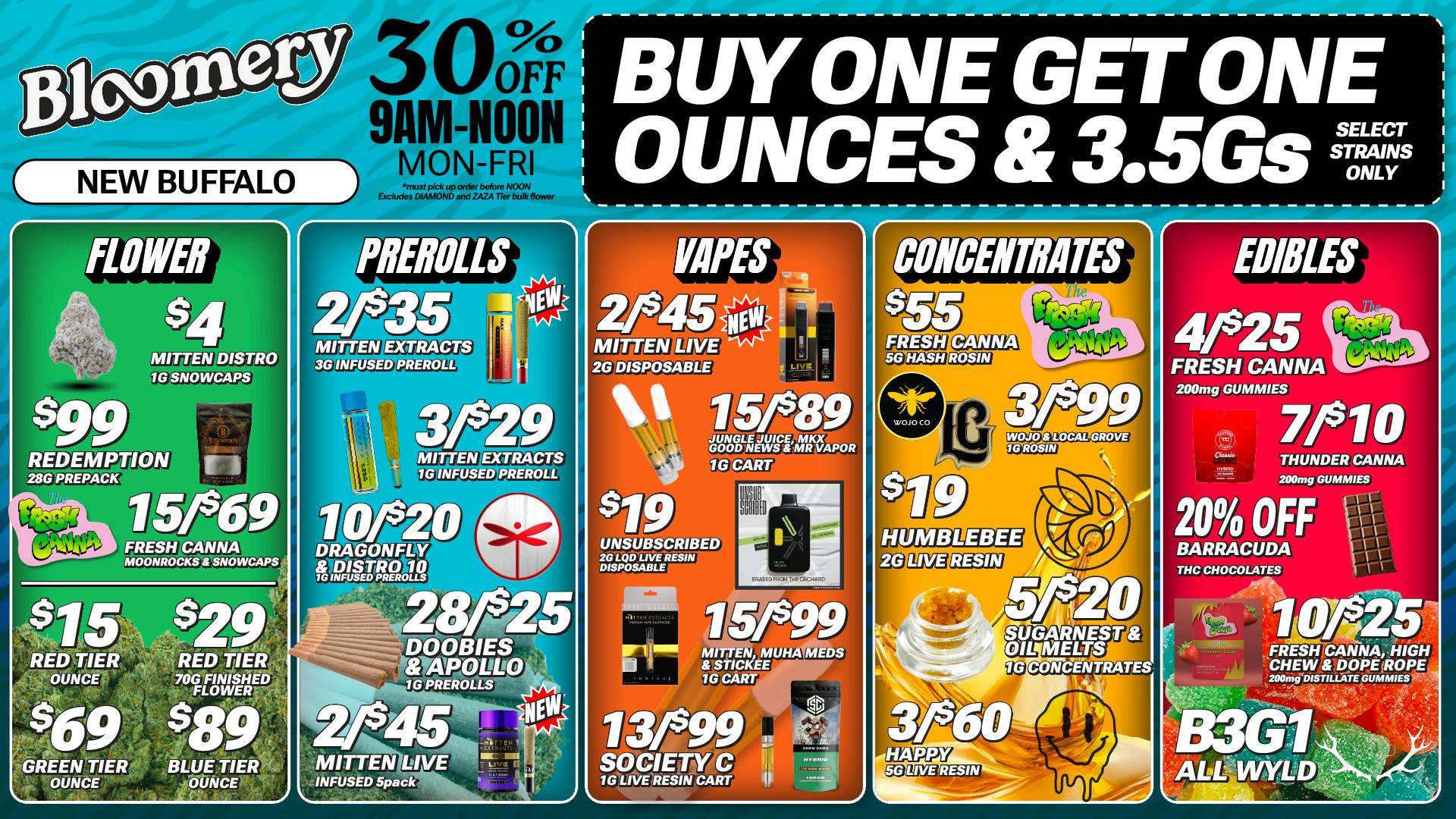 Bloomery Cannabis New Buffalo - 21+ Recreational 15/$89 1G Carts | $29 Bulk Flower Max Out