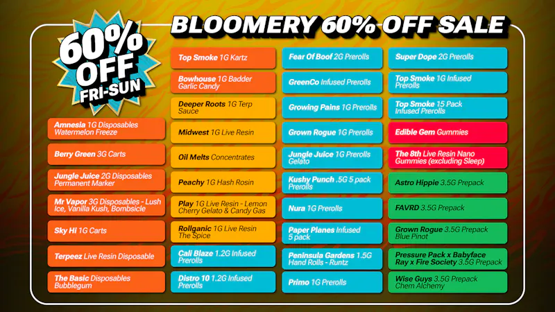 Bloomery Cannabis New Buffalo - 21+ Recreational Bloomery New Buffalo | 60% OFF SALE | Fri-Sun