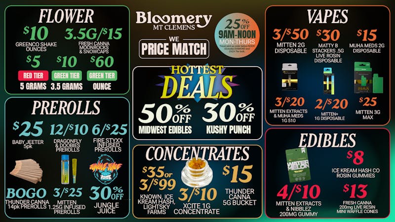Bloomery Cannabis Mt Clemens - 21+ Recreational 50% OFF Midwest Edibles | 30% OFF Kushy Punch