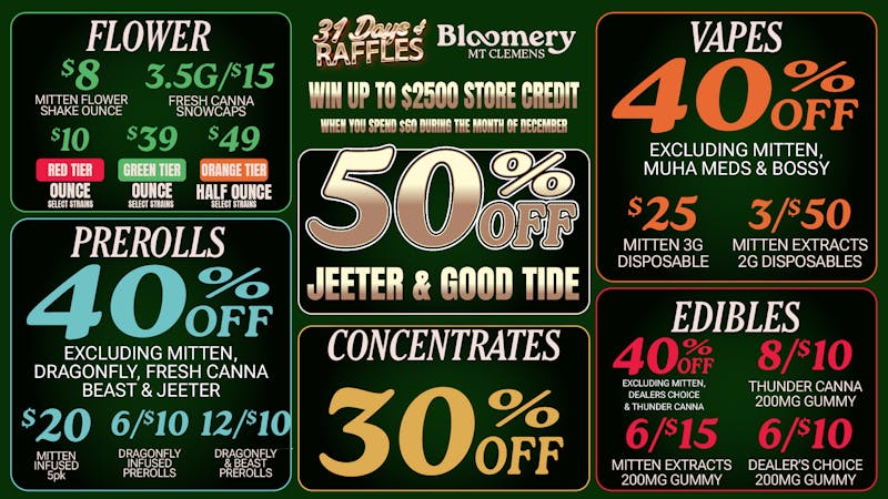 Bloomery Cannabis Mt Clemens - 21+ Recreational Limited Time: 50& OFF Jeeter & Good Tide