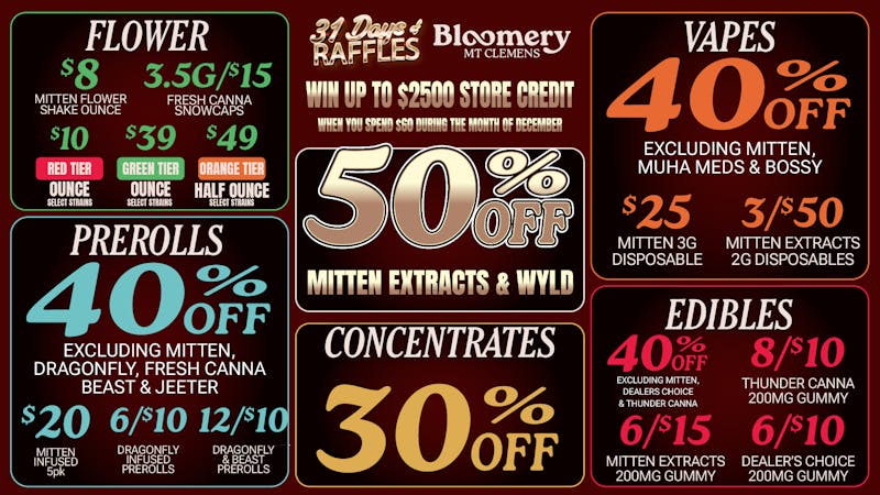 Bloomery Cannabis Mt Clemens - 21+ Recreational Limited Time: 50% OFF Mitten Extracts & Wyld
