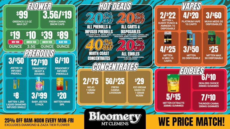 Bloomery Cannabis Mt Clemens - 21+ Recreational 20% OFF Prerolls, Carts, Disposables & Edibles*