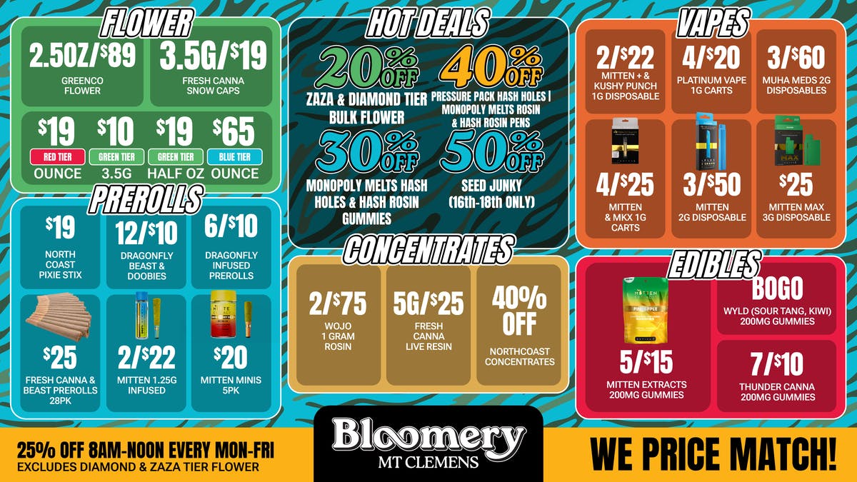 Bloomery Cannabis Mt Clemens - 21+ Recreational 40% OFF Monopoly Melts Rosin & Hash Rosin Pens