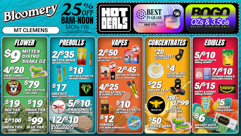 Bloomery Cannabis Mt Clemens - 21+ Recreational BEST IN GRASS Kits Available | BOGO 3.5s & OZs*