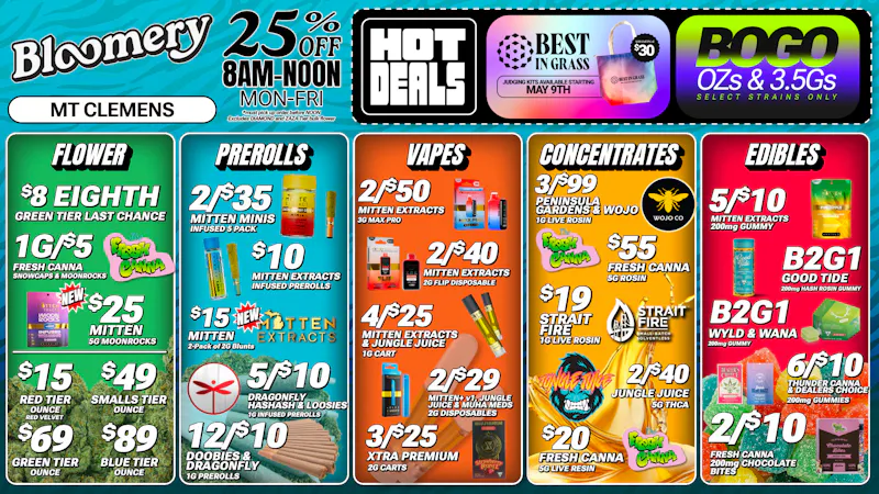 Bloomery Cannabis Mt Clemens - 21+ Recreational $25 5G Moonrocks | 12/$10 1G Prerolls