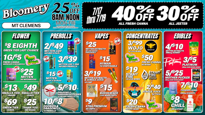 Bloomery Cannabis Mt Clemens - 21+ Recreational 40% OFF Fresh Canna | 30% OFF Jeeter