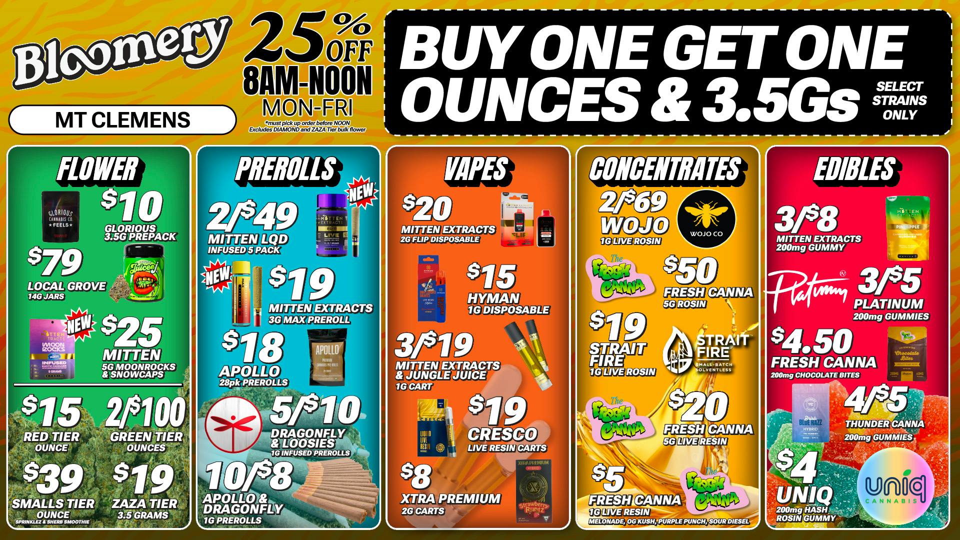 Bloomery Cannabis Mt Clemens - 21+ Recreational $18 28-pack Prerolls | $39 Smalls Ounces
