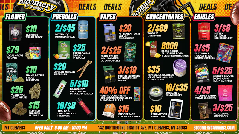Bloomery Cannabis Mt Clemens - 21+ Recreational Bloomery Game Day Deals: Flower, Vapes & Edibles!