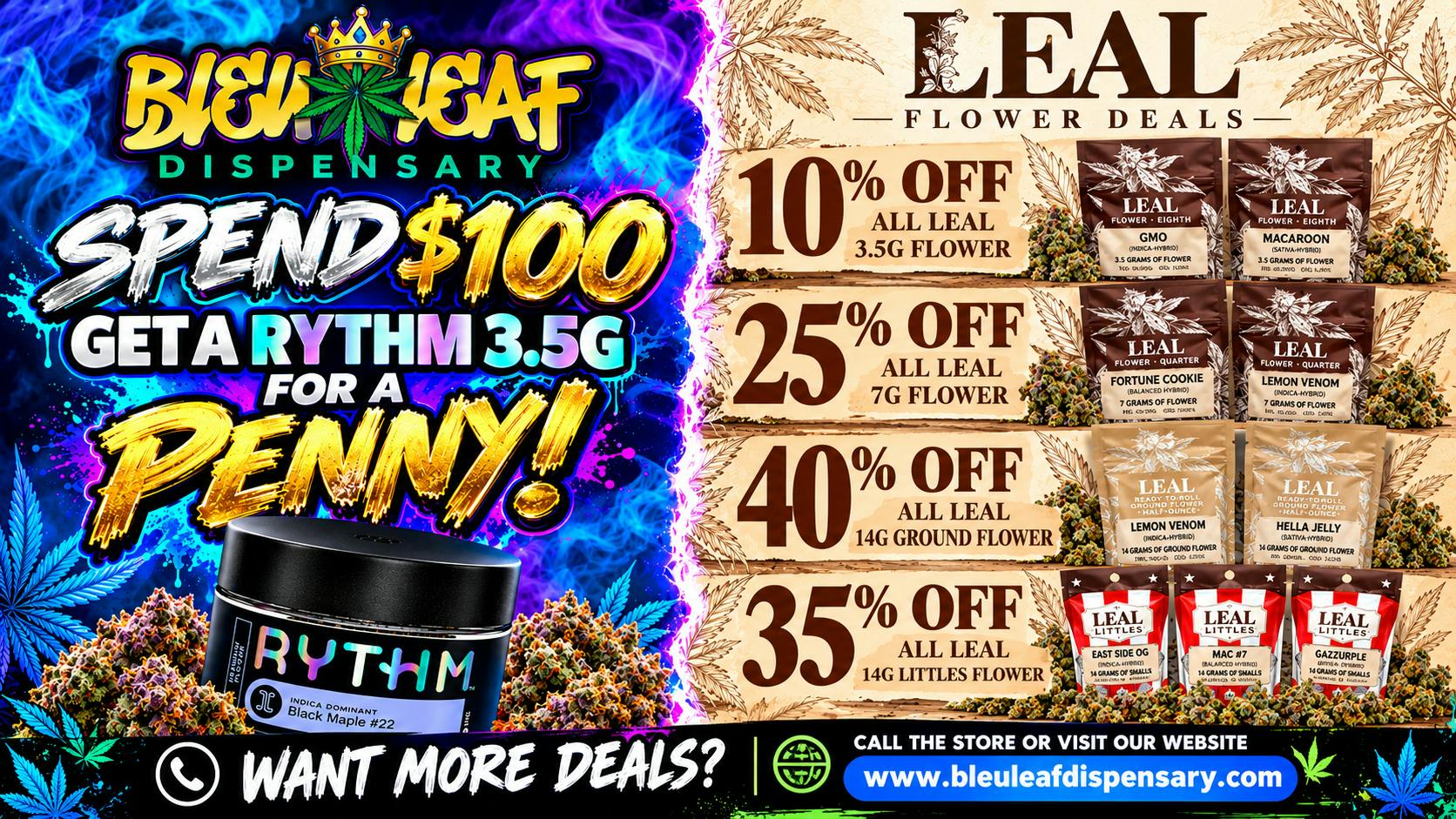 Bleu Leaf Delivery Spend $100, Get a Rythm 3.5g For a Penny!