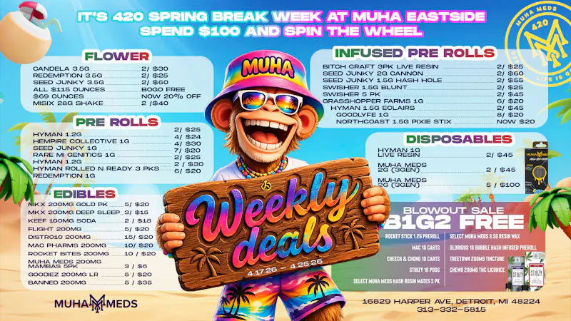 Muha Meds Detroit Muha Spring Break Deals: Big2Free & Wheel Spins!