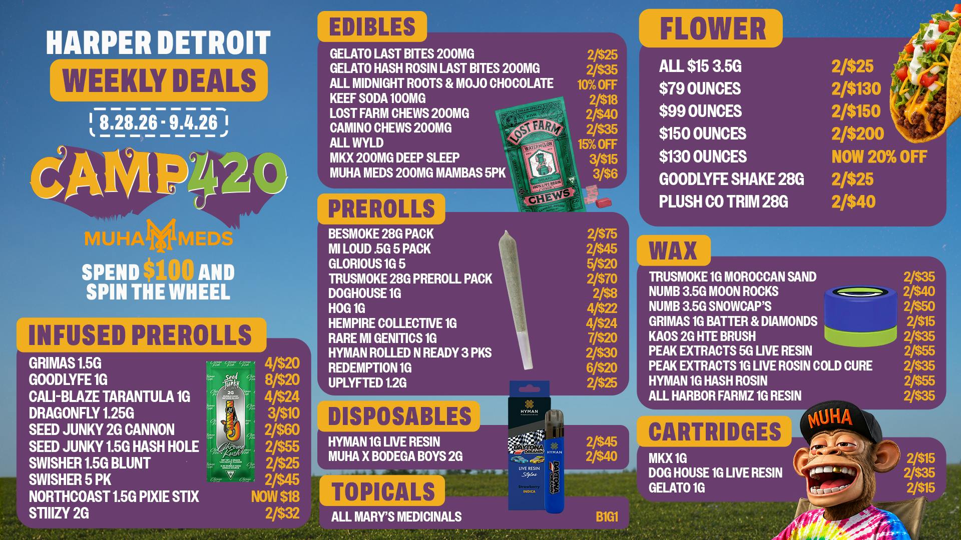 Muha Meds - Detroit Muha Camp420 Weekly Deals: Spin and Save All Week!