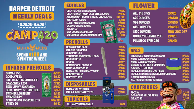 Muha Meds - Detroit Muha Camp420 Weekly Deals: Spin and Save All Week!