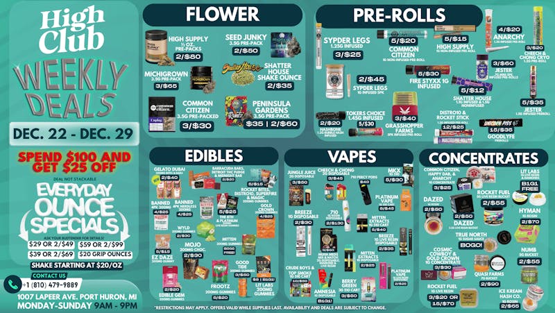 High Club Port Huron ❄️Cold Outside. Deals Inside. Save $25 on $100!❄️