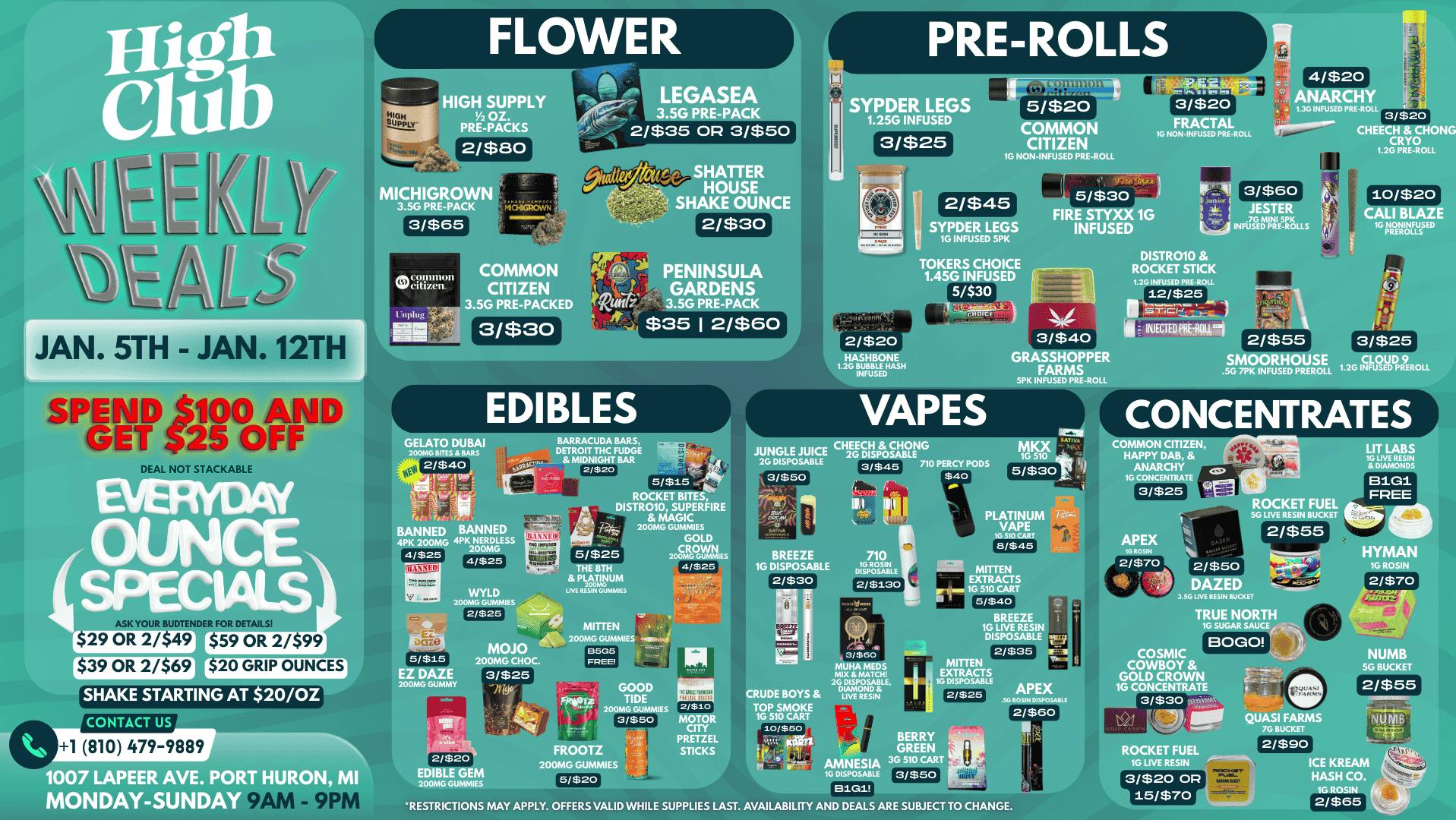 High Club Port Huron Reset Your Stash! Save $25 When You Spend $100!