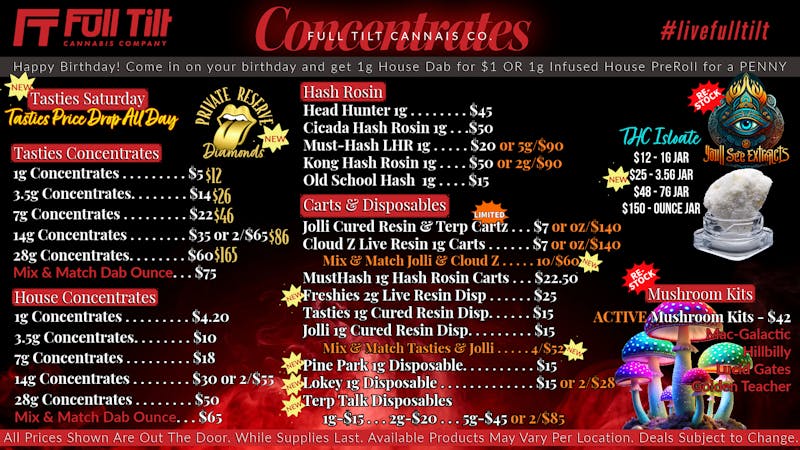 Full Tilt Cannabis Co - Miami 👅Tasties Saturday👅 Price Drop All Day!