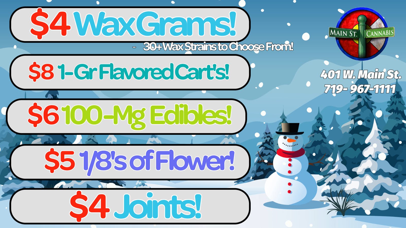 Main Street Cannabis December Deals!
