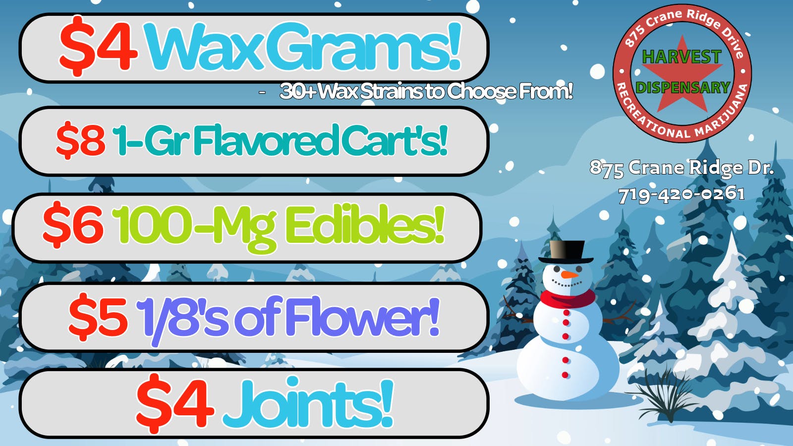 Harvest Dispensary December Deals!