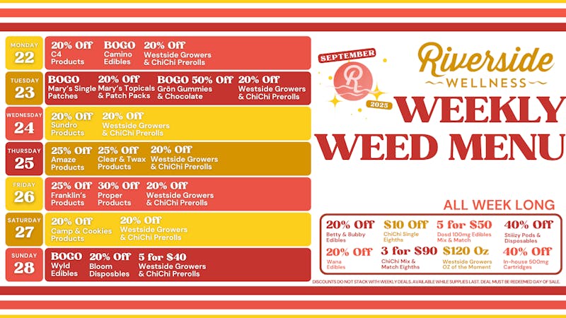Riverside Wellness WEEKLY WEED MENU 9/22-9/28